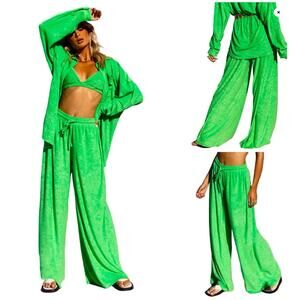 Pretty Little Thing Recycled Towelling Wide Leg Beach Pant SZ 6 $50